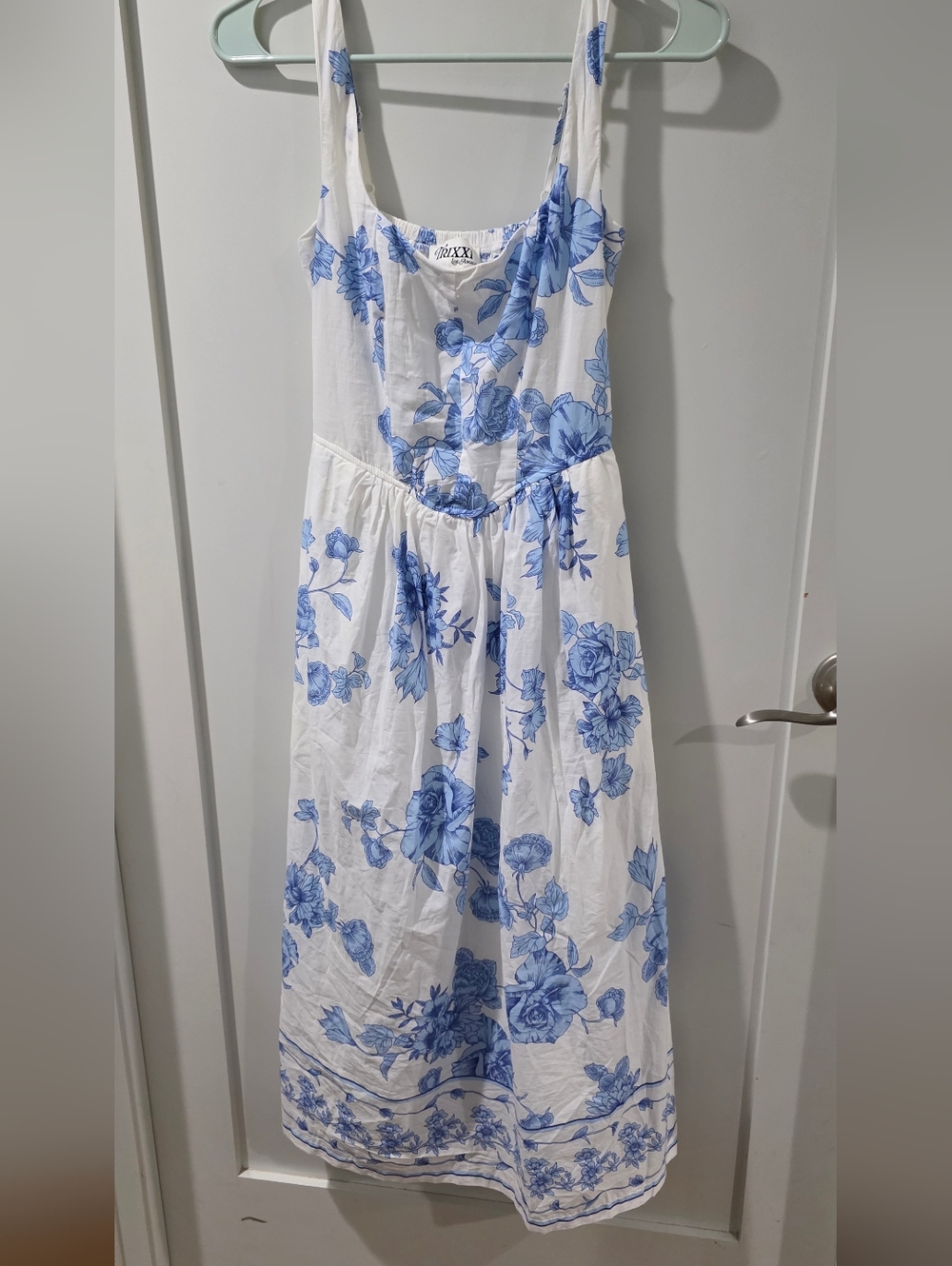 Trixxi-White Sundress with Blue Floral Print